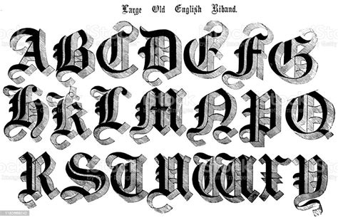 Antique Original Typescript Font Alphabet Large Old English Riband