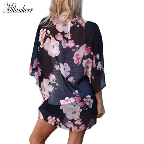 milankerr new floral bikini cover ups women summer beach sunscreen shawls chiffon cardigan