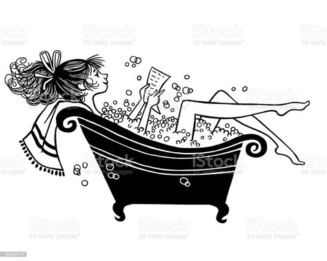 Woman Reading In Bubble Bath Stock Illustration Download Image Now