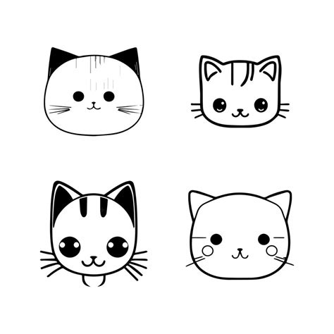 Premium Vector Cute Anime Cat Head Collection Set Hand Drawn Line Art