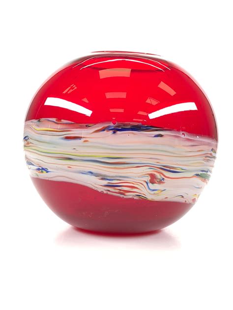 Lot Murano Art Glass Ruby Multicolor Stripe Sphere Vas
