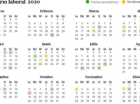 Calendario Laboral De Ocho Festivos Nacionales Y Gran Puente De