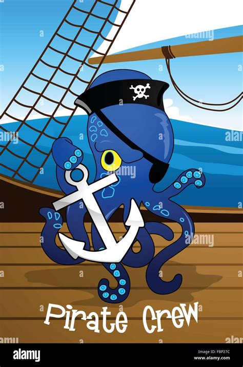 Pirate Crew Octopus Holding An Anchor Stock Vector Image And Art Alamy