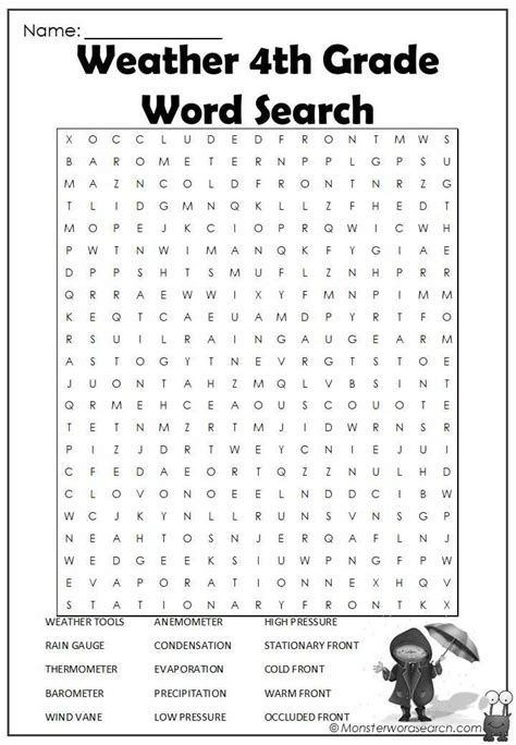 4th Grade Science And Weather Word Search Printable 4th Grade Word