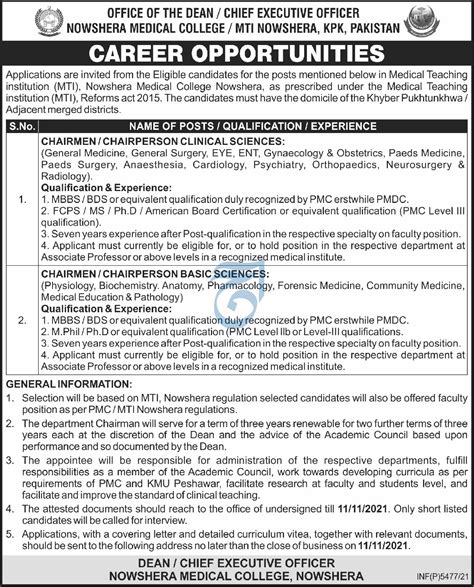 Nowshera Medical College Nmc Mti Nowshera Jobs Job