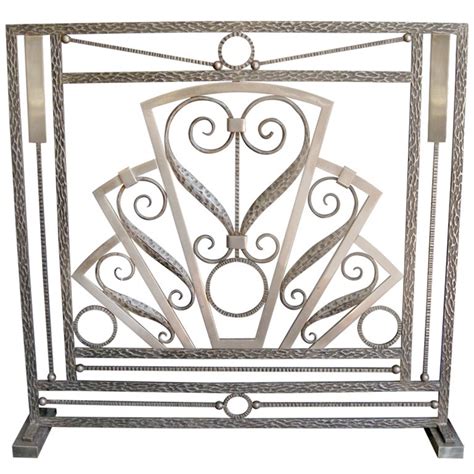 French provincial fire screen guard antique brown wrought iron quality new. Fine French Art Deco two tone hammered iron firescreen ...