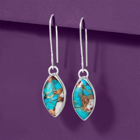 Kingman Turquoise Marquise Shaped Drop Earrings In Sterling Silver