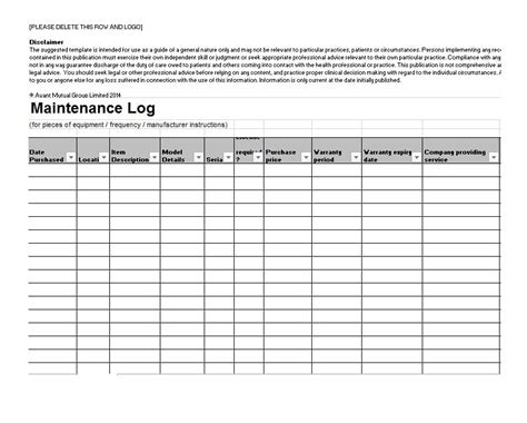 Lawn Equipment Maintenance Log Excel Templates