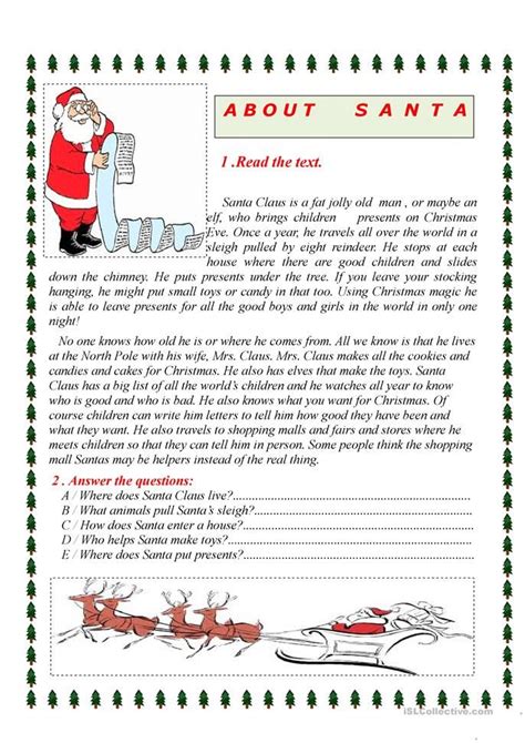 About Santa Worksheet Free Esl Printable Worksheets Made By Teachers