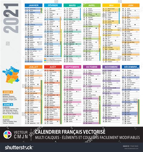 French Calendar 2021 School Holidays Names Vector Có Sẵn Miễn Phí Bản
