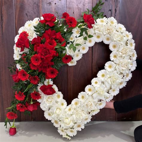 Remembrance Red And White Heart Shaped Funeral Wreath