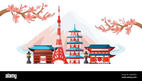 Tokyo Cityscape With Famous Touristic Landmarks Vector Flat