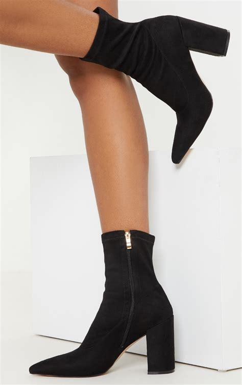 black mid heel point ankle sock boot shoes prettylittlething