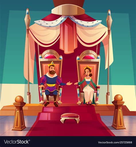 King And Queen Sitting On Thrones In Palace Royal Vector Image