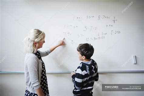 Teacher Explaining Student Whiteboard — Horizontal Ho Stock Photo