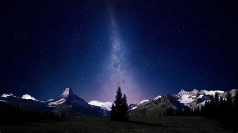 Wallpaper Trees Forest Mountains Galaxy Sky Stars Space Art