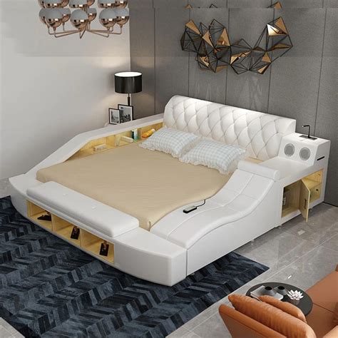New Smart Multifunctional King Size High Luxury Massage Bed Italian Leather Beds Bed Frames