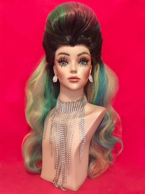 Rainbow Updo Wig Lace Front Drag Queen Wig Ombre Beehive Long Etsy