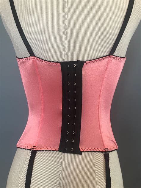 C French Pink Satin Corset Vintage Corset With Garters Etsy
