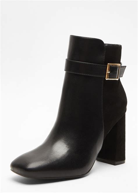 Quiz Black Faux Leather Heeled Ankle Boots Matalan