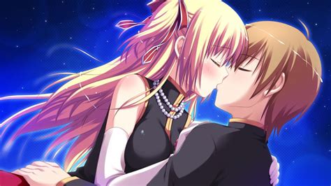 Anime Blonde And Brown Hair Kiss Wallpaper 1920x1080 790272
