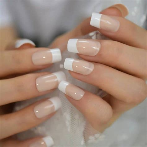 Press On Nails French Tips Square Elegant And Easy To Apply Etsy
