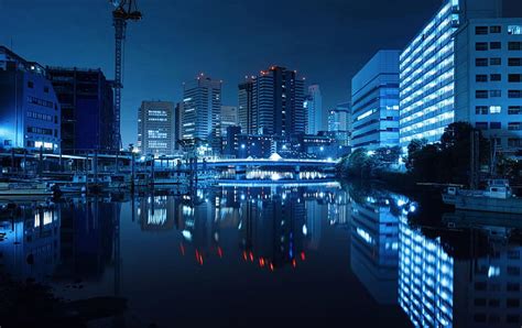 Midnight Blue Japan City Japanese Tokyo Sky Lake Blue Night Hd