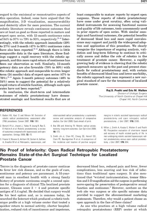 No Proof Of Inferiority Open Radical Retropubic Prostatectomy Remains