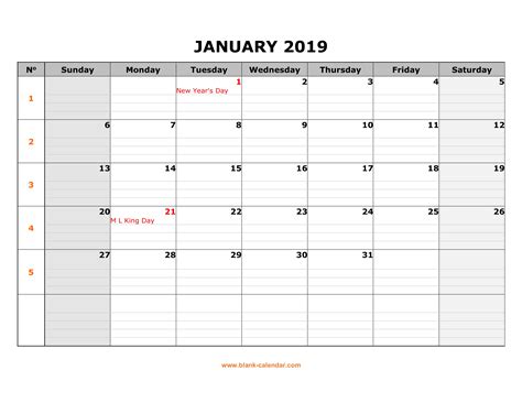 Free Download Printable Calendar 2019 Large Box Grid Space For Notes