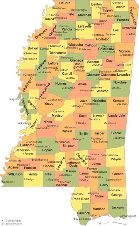 Map Of Mississippi Cities And Counties Mississippi County Map With