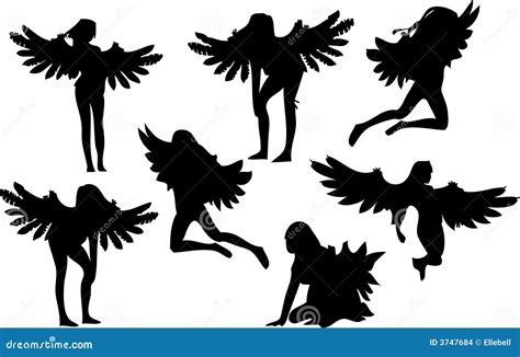 Set Of Seven Angel Silhouettes Stock Images Image 3747684