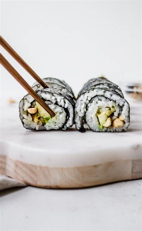 Sushi With Avocado Peanuts And Peanut Dipping Sauce This Simple Sushi