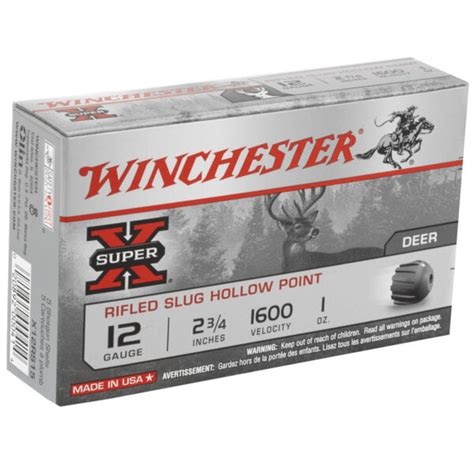 Winchester Super X Rifled Slug Hollow Point 12 Ga 275″ 1oz X12rs15
