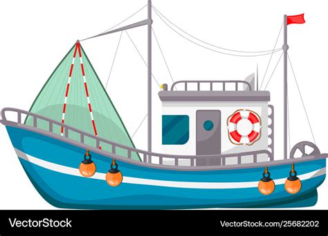 Fishing Boat Ship To Catch Fish In Sea Or River Vector Image