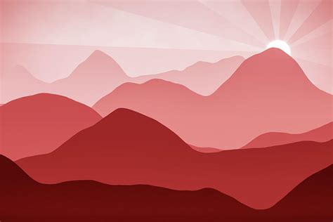 Minimalist Red Abstract Mountain Landscape At Sunset Digital Art By