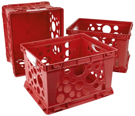 Storex 3pk Plastic Storage Crate With Handles Red Brickseek