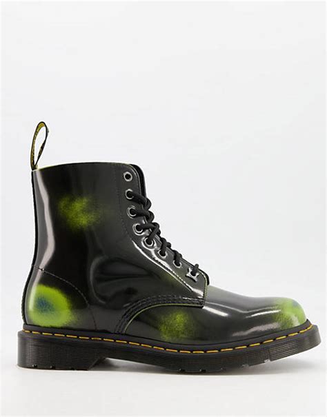 Dr Martens 1460 8 Eye Boots In Black And Green Leather Asos