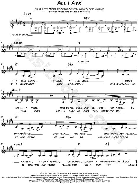 Adele All I Ask Sheet Music Leadsheet In E Major Download And Print