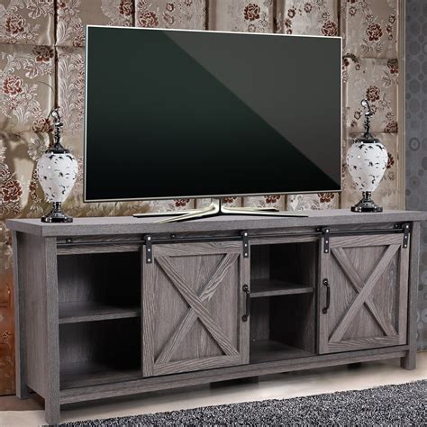 Jaxpety 58 Farmhouse Sliding Barn Door Tv Stand For Tvs Up To 65
