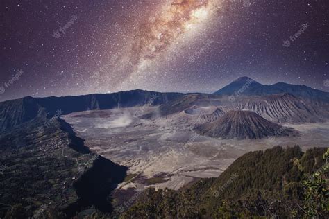 Premium Photo Landscape With Milky Way Galaxy Over Mount Bromo