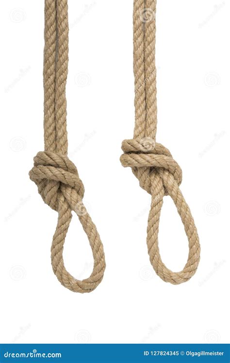 Close Up Of Node Or Knot From Two Ropes Isolated On A White Back Stock