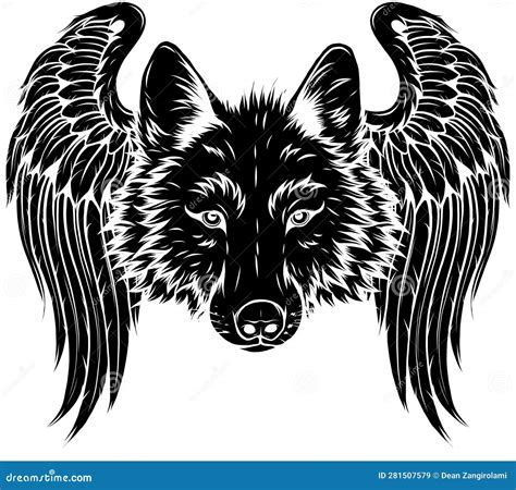 Vector Black Silhouette Of Wolf With Wings Stock Vector Illustration