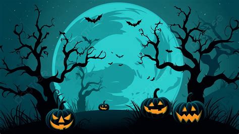 Kepala Labu Halloween Bulan Biru Kelelawar Hantu Pohon Besar Yang