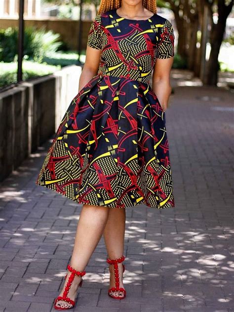 Print Short Sleeve A Line Dress Latest African Fashion Dresses African Design Dresses