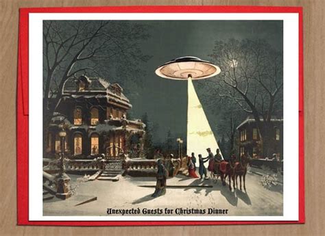 Ufo Christmas Cards Sci Fi Vintage Christmas Scene Funny Etsy