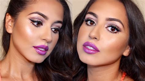 Big Doll Eyes And Purple Lips Makeup Tutorial Youtube