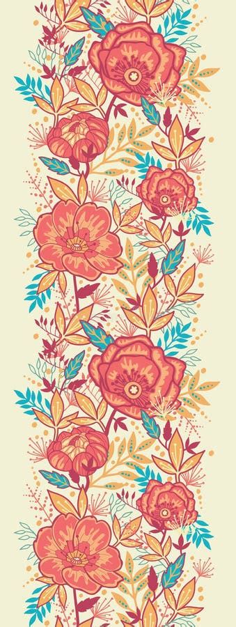Colorful Vibrant Flowers Vertical Seamless Pattern Stock Vector