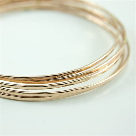 One Solid K Gold Thin Hammered Bangle Etsy