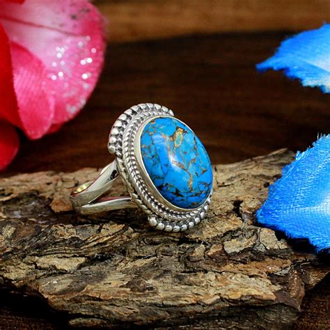 Blue Mohave Copper Turquoise Gemstone Ring 925 Sterling Silver Etsy