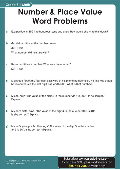 Place Value Word Problems Worksheet